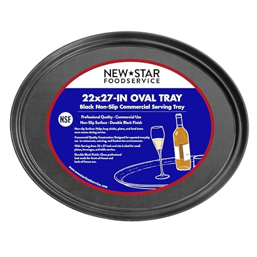 New Star Foodservice 25514 Non-Slip Tray, Plastic, Rubber Lined, Oval, 22-Inch x 27-Inch, Large, Black