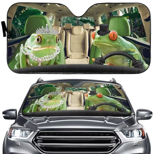 Frog Driver Auto Front Window Windshield Funny Animals Foldable Car Sunshade Car Interior Accessories UV Reflector 57x27.5 Inches Sun Visor for Most Car,SUVs,Truck