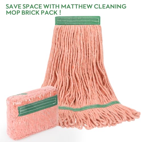 Image of Matthew Cleaning Heavy Duty Mop Head Commercial Replacement for General and Floor Cleaning , Wet Industrial Blue Cotton Looped End String Head Refill (Pack of 6) Orange