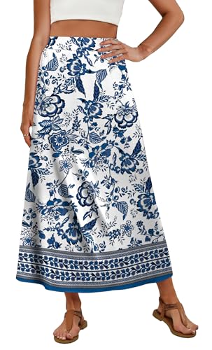 OFEEFAN Long Maxi Skirts for Women Spring Summer Dresses Casual Loose Boho Clothes Beach Vacation Outfits Print 04 L