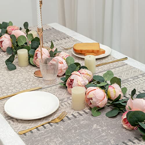 Floweroyal 2 Pack Artificial Flower Garlands 11.2Ft Eucalyptus Garlands With Flowers 8 Head Peony Flower Vine Faux Floral Garland For Wedding Arch Table Wall Backdrop Wreath Decoration. (Vintage Pink) #TOP3