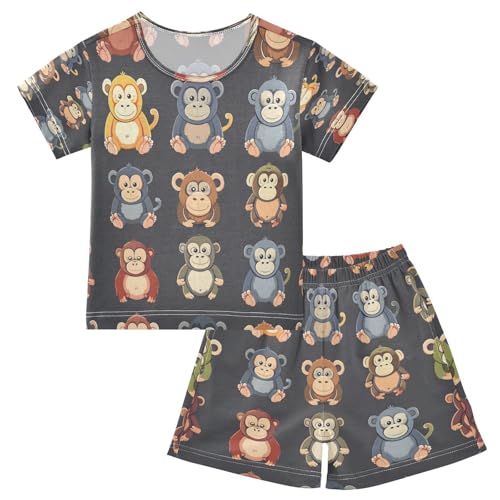 senya Short Sleeve Pajamas Sets Summer Cotton Sleepwear Yellow Red Monkey