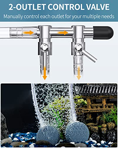 Pawfly 2-Way Aquarium Air Flow Control Lever Valve Manifold For Air Pumps Fish Tank Multi-Port Distributor Splitter With 1 Non-Return Check Valve T-Shape & Straight Connectors And 4 Suction Cup Clips #TOP4