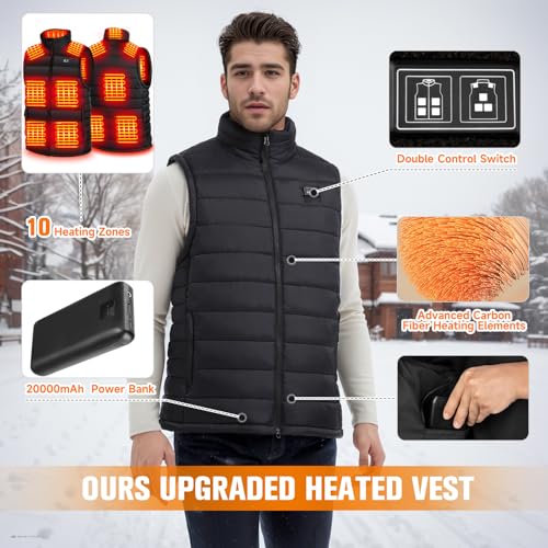 Men's Heated Vest with Rechargeable Battery Pack, Sizes S-3XL
