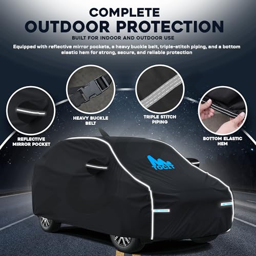 Image of Swift Waterproof Long Life Car Cover with Safety Glow Reflective Strap, Premium Stretchable Velvet Velour Fabric, Machine Washable, Tri-Stitch Custom Fit with Mirror & Antenna Pocket