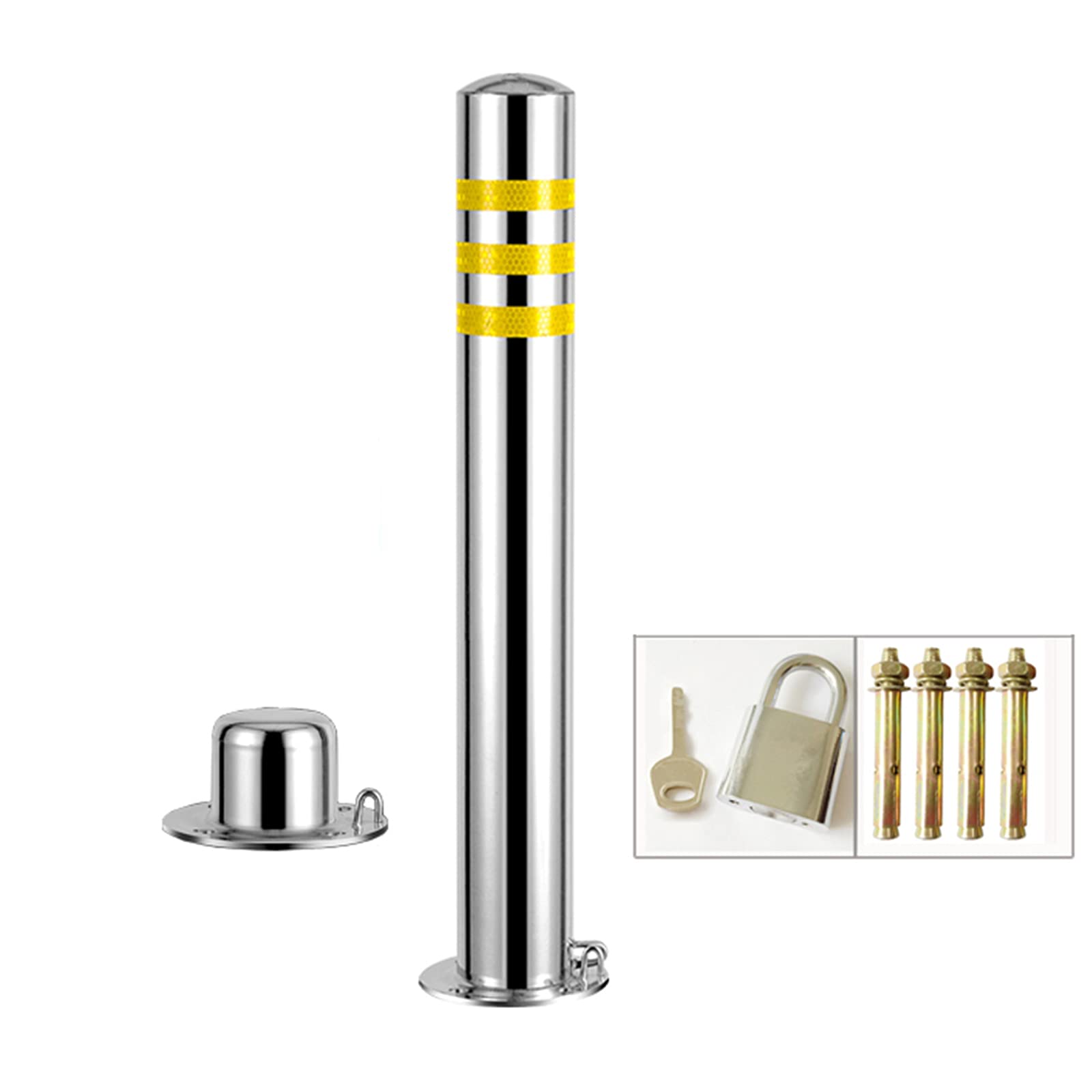 DUANHOZ Driveway Security Bollard with Reflective Strips for Enhanced Parking Safety