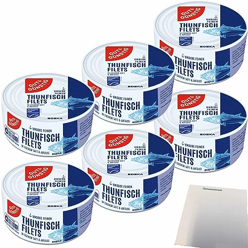 Gut&Günstig Thunfischfilets in eigenem Saft und Aufguss 6er Pack (6x195g Dose) + usy Block
