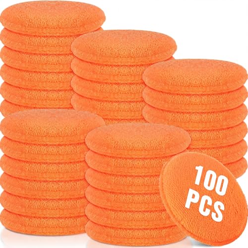 Image of Tanlade 100 Pcs Car Detailing Microfiber Applicator Pad Wax Applicator Wash Microfiber Pads, 5 Inch Diameter (Orange)