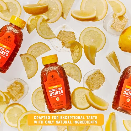 Image of Nate's Lemon Honey for Drinks - Made with 100% Pure Honey and Lemon - 12 oz Squeeze Bottle - Great for Iced or Hot Tea, Cocktails, and Mocktails