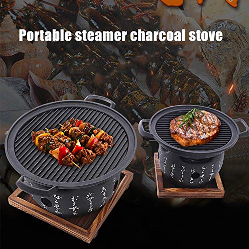 PUXING-Japanese-Tabletop-BBQ-Grill-Portable-Round-Barbecue-Stove-Food-Charcoal-Stove-with-Wire-Mesh-Grill-and-Base-for-Yakiniku-Robata-Yakitori-Takoyaki-and-BBQ