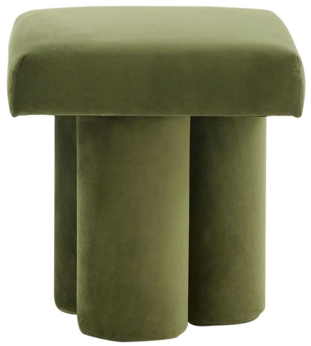 SAFAVIEH Couture Collection Deangelo Mid-Century Modern Forest Green Velvet Ottoman (Fully Assembled)