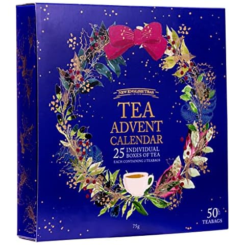 New English Teas Christmas Tea Advent Calendar, 50 Pyramid Teabags, 5 Festive Black Tea, Fruit & Herbal Blends Cover