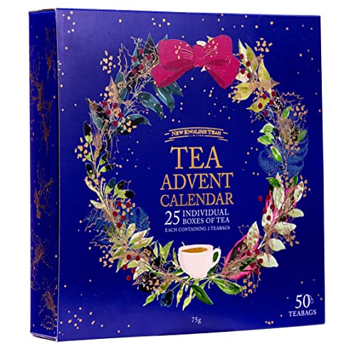 New English Teas Christmas Tea Advent Calendar 50 Premium Teabags 5 Festive Tea Blends Black Tea Apple Rosehips & Hibiscus Herbal Infusion and Gingerbread