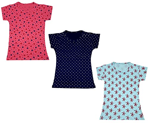 Image of indi weaves Girls Printed Cotton Half Sleeves Tshirts (Pack of 3)