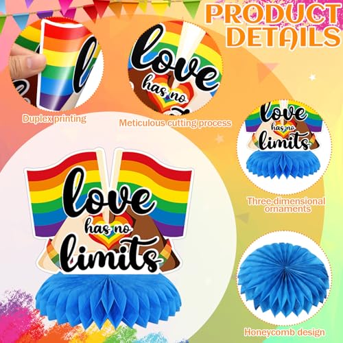 Image of 12 Pcs Pride Table Decorations Happy Pride Month Honeycomb Centerpieces for Tables, 3D Double Sided Rainbow Party Centerpiece, Love Is Love Table Decorations for Rainbow Theme Party Supplies
