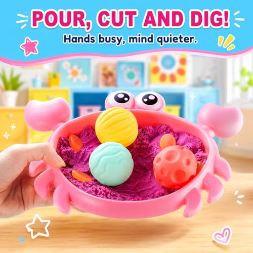 Image of Carolart Mini Crab Sandbox, Sensory Bin with Color Changing Sand | Ocean sensory kit with sensory balls and tools, ocean sensory play toy, gift for boys girls ages 3-8