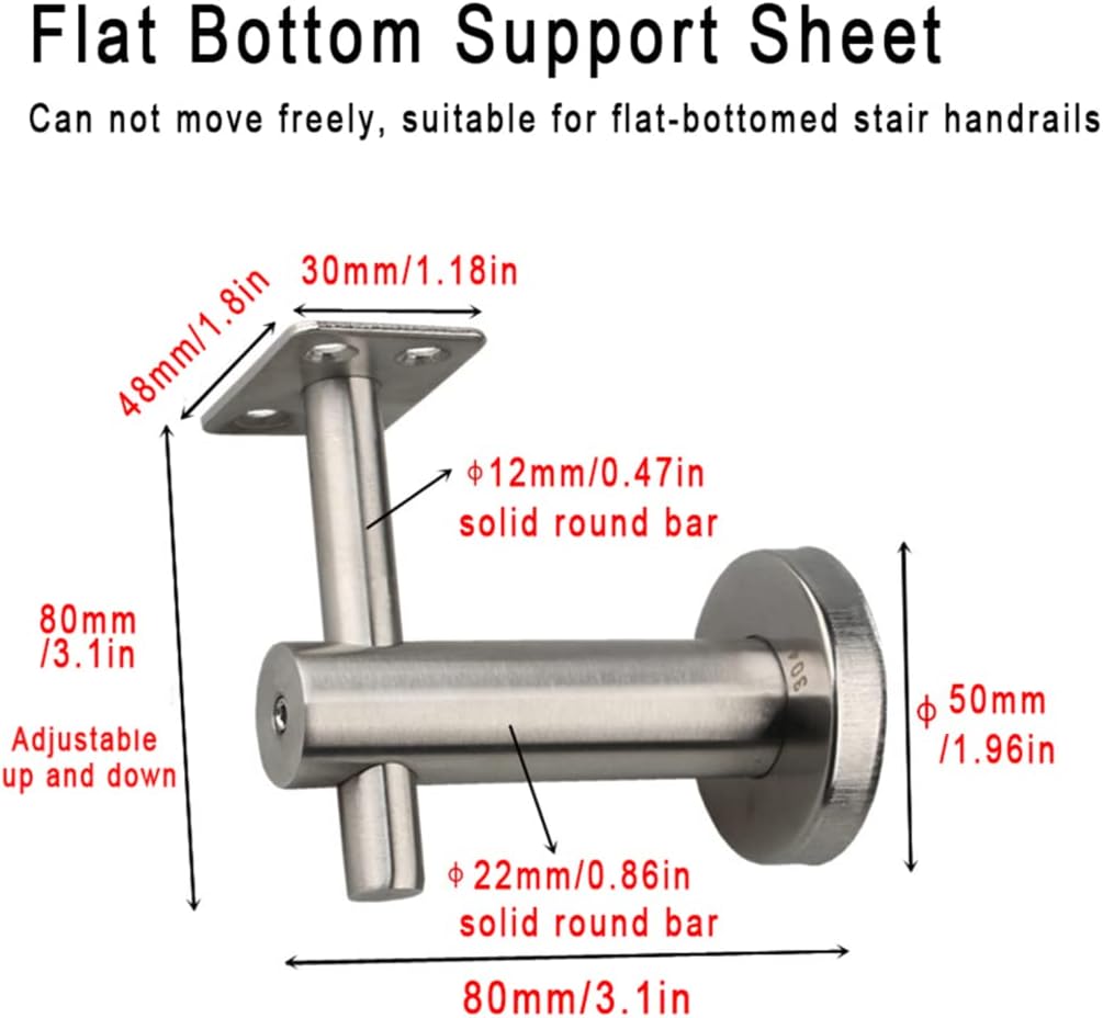 Stainless Steel 304 Grade Wall Mount Adjustable Staircase Handrail Bracket, Suitable for Round or Flat Bottom Stair railings,3-Pack,B/80mm*80mm