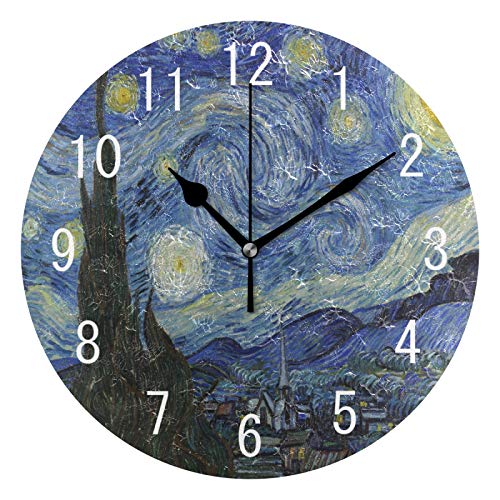 ALAZA Home Decor Oil Painting Starry Night Round Acrylic 9.5 Inch Wall Clock Non Ticking Silent Clock Art for Living Room Kitchen Bedroom(Black Pointer) ALAZA Home Decor Oil Painting Starry Night Round Acrylic 9.5 Inch Wall Clock Non Ticking Silent Clock Art for Living Room Kitchen Bedroom(Black Pointer)