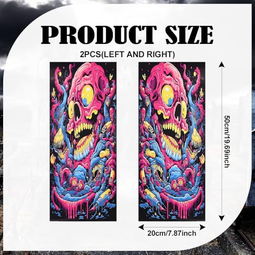 Image of Blueshyhall 2PCS Car B-Pillar Vinyl Decals, Graffiti Scary Halloween Personalized Vehicle Door Pillar Sticker, Waterproof Sun Protection Scratch Cover
