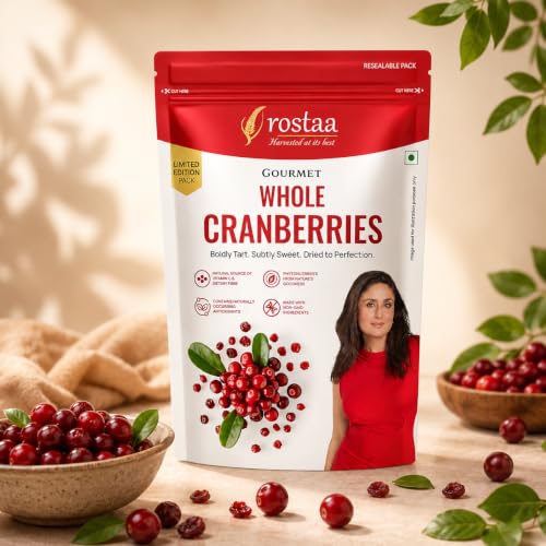 Image of Rostaa Gourmet Whole Cranberries 200 gms | Rich in Antioxidants, Fiber & Vitamin C | Supports Immunity, Digestion & Heart Health | Premium & 100% Natural Snack (200 GM (Pack of 2))