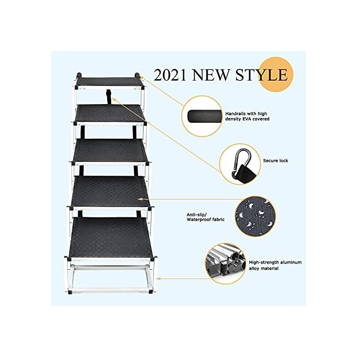 Dog Ramps For Large Dogs SUV with 5 Stairs, Lunvi Upgraded Aluminum Frame Pet Steps for Truck, cars, High Beds, Portable and Stair for Large Dog up to 200Lbs with Light weight and Non-slip Surface - Image 3