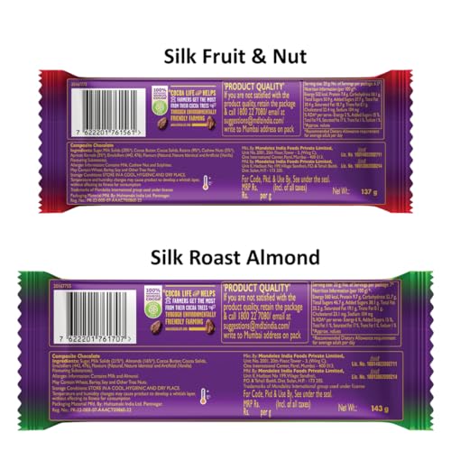 Image of Cadbury Dairy Milk Silk Chocolate Bar Large Combo (Silk Fruit & Nut 137 g, Silk Roast Almond 143 g), 280 g