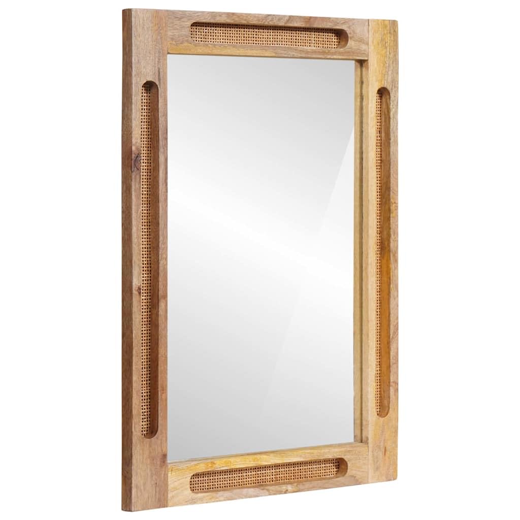 Lustro łazienkowe brązowe, lite drewno mango, 50 x 2,5 x 70 cm, prostokątne, z ramą, montaż ścienny do łazienki, toalety dla gości, zajmuje mało miejsca i stylowe wyposażenie