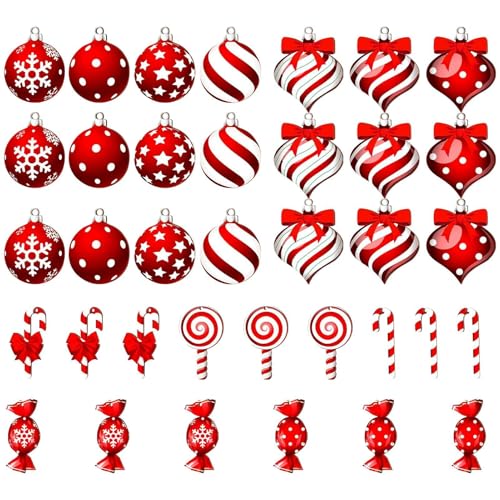 Zuckerstangen Deko, 36 Stück Weihnachtskugeln Rot Weiß,...
