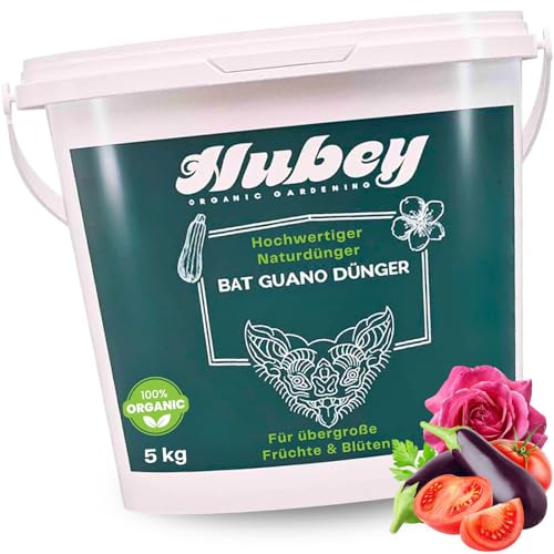 HUBEY Bat Guano Fledermausdünger 5 kg – 100% natürlicher Flughund Guano | Phosphorreicher Bio Dünger für Tomaten, Gemüse, Obst & Blumen | natürlicher Blütenbooster