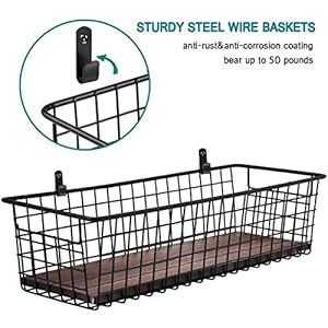 Sheechung 2 set extra large portable metal farmhouse wall decor storage organizer basket bin with handles floating shelves for hanging in bathroomkitchenoffice wall mount hooks 2 black  urban country home decor