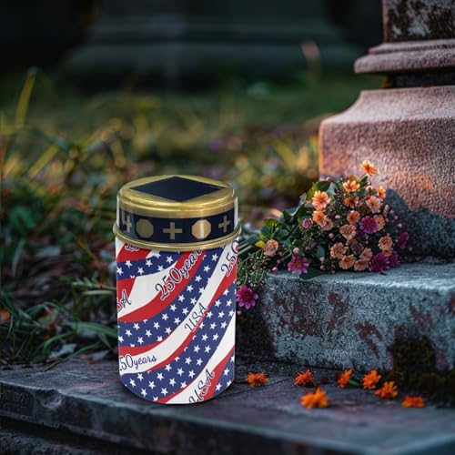Image of 4th of July Solar Light for Cemetery American Flag Flameless Candle Solar Powered with Star Spangled Grave Memorial Candle for Indenpence Day Patriotic Memorial Decor Cemetery