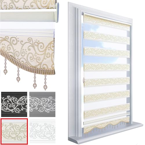Brillant Doppelrollo Klemmfix ohne Bohren Gold Beige 200 x 50 cm (Länge x...