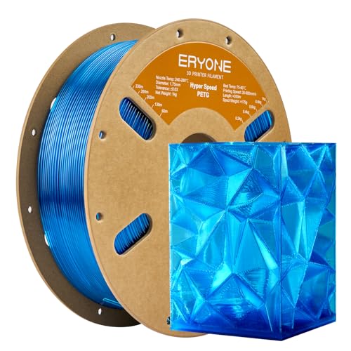 ERYONE Rapid PETG Filament 1.75mm +/- 0.03mm, High Speed 30-500mm/s 3D Printing Filament, Hyper Speed PETG Filament Fit Most FDM Printer, 1kg (2.2LBS) / Spool, Transparent Blue