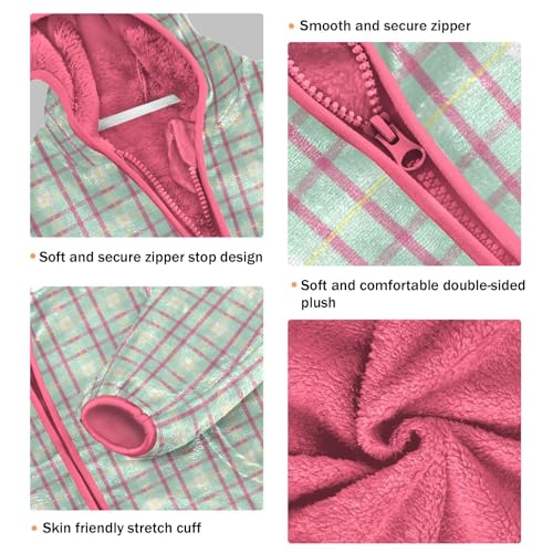 GuoChe Pink Plaid Green Girls Sherpa Jacket With Hood3