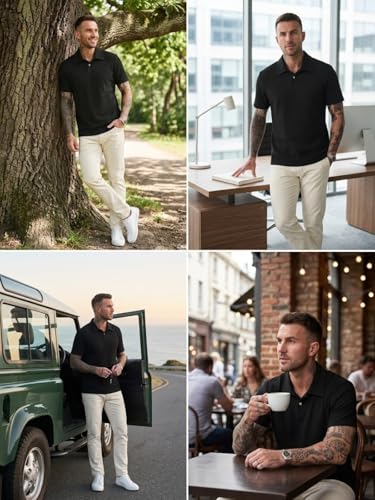 Image of Leriya Fashion Branded Polycotton Tshirt For Man | Men's Summer Textured Polo T-Shirt | Stylish Half Sleeve Collared Tee | Soft Breathable Knit Fabric | Regular Fit Casual Polo for Office, Travel & Everyday Wear
