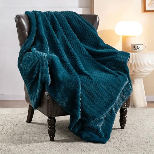 BYTIDE Shaggy Ripple Striped Throw Blanket for Couch – 680GSM