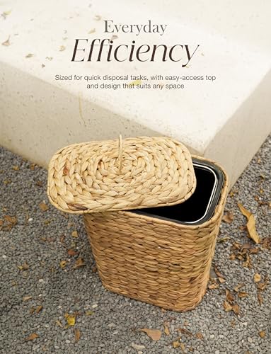 Image of Tidita 3 GALLONS Wicker Waste Basket - Wicker Trash Can with Lid - Water Hyacinth Bathroom Garbage Can with a Lid - Bathroom Trash Can Boho Style - Removable Liner, Iron Frame (Natural, 3 Gallons)