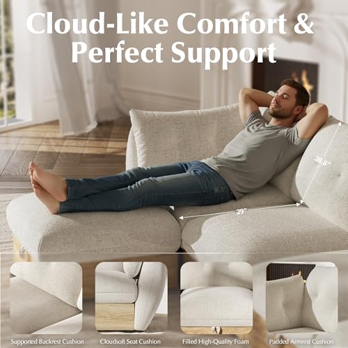 Image of 134 inch U Shaped Cloud Couch Sectional Modular Sofa with Storage, Modular Deep Seat Couch Oversized Sofa with Ottoman, Armrest Pillow, Easy Assembly for Living Room, Apartment, Office, Ivory