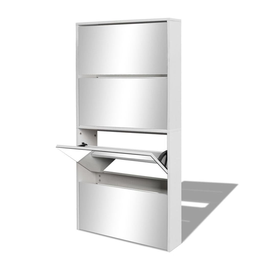 VidaXL - Mobile scarpiera, 4 ripiani, con specchio, 63 x 17 x 134 cm bianco