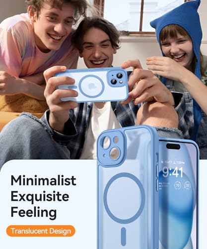 Image of CANSHN Magnetic for iPhone 15 Plus Case, Upgraded [Full Camera Protection] [Compatible with Magsafe] [Translucent Matte] Shockproof Protective Phone Case for iPhone 15 Plus 6.7 inch - Light Blue