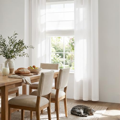 Image of jinchan Linen White Curtains 84 Inch Long for Living Room Bedroom Farmhouse Grommet Top Light Filtering Window Drapes 38x84 Off White 2 Panels