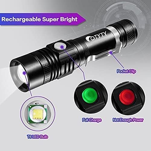 OTYTY USB Rechargeable LED Flashlight, Super Bright High Powered 1000 Lumen Tactical Flashlights Torch with 3 Modes, Pocket Clip, USB Cable for Camping Hiking (2 Pack)