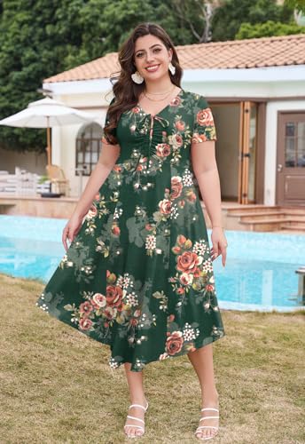 Image of Keluummi Plus Size Maxi Dress for Women V-Neck Short Sleeve with Pockets