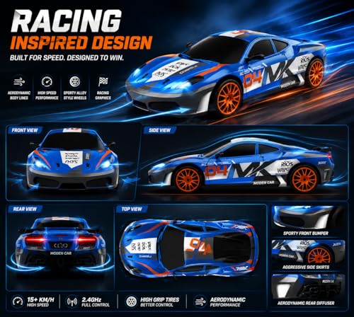 Image of Remote Control Sports Car & Off-Road SUV Toy for Kids, High Speed RC Racing with Wireless Remote, Realistic Lights & Premium Design Gift for Boys Girls (MK Drift CAR)