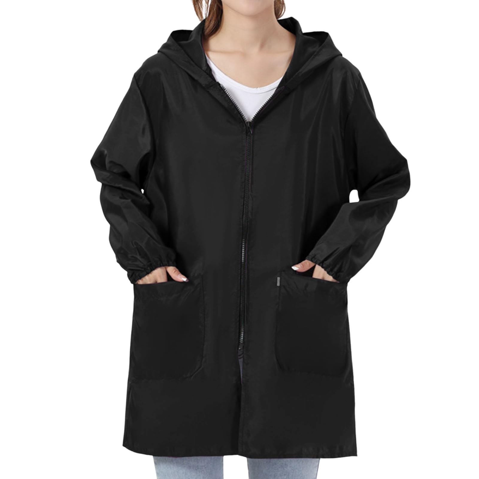 Chaqueta softshell para mujer con capucha ajustable impermeable y bolsillos para otoño 8