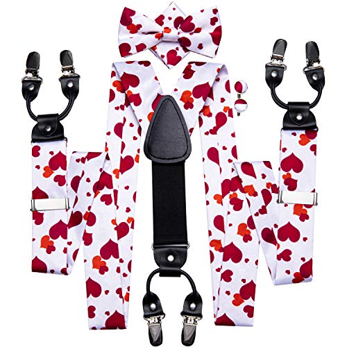 Image of Dubulle Suspender and Bow Tie for Men Paisley Solid Mens Suit Braces Pretied Bowtie and Handkerchief Cufflinks Formal Wedding
