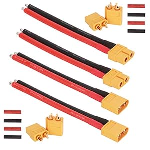 GTIWUNG 2 paar XT60 stekkers met kabel, 100 mm, 12 AWG, siliconen draad, 2 paar XT-60, mannelijke en vrouwelijke ronde stekker met warmtekrimp, voor RC Lipo-accu