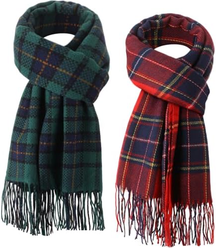 2 Pack Christmas Plaid Scarf for Women Men Gift Red blue Green Bu...