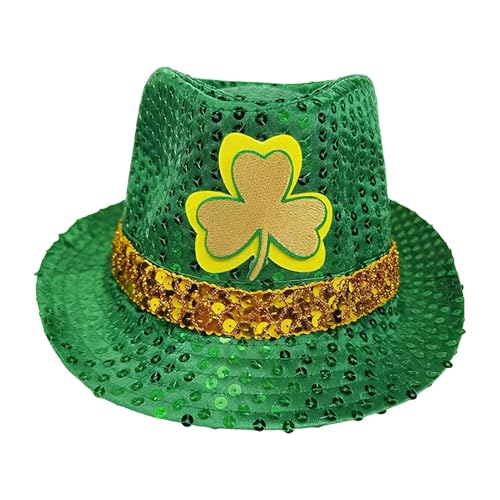 Sombreros De San Patricio – Elegantes Decoraciones De Fiesta Con Lentejuelas Verdes, Sombrero Fedora Irlandés Para El Desfile Del Día De San Patricio, Vibrante Accesorio De Festival Para Adultos, Niño