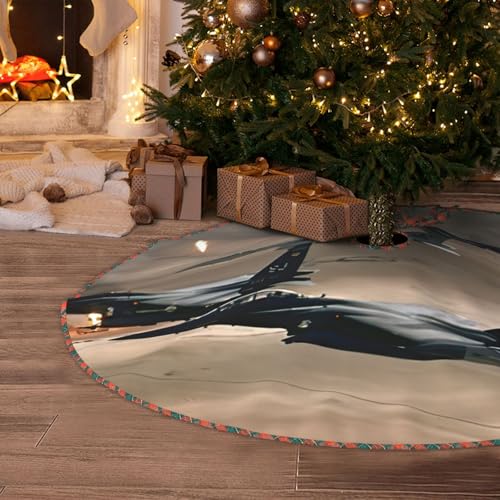 Jupe de sapin de Noël Jet Fighter tapis rustique fête classique